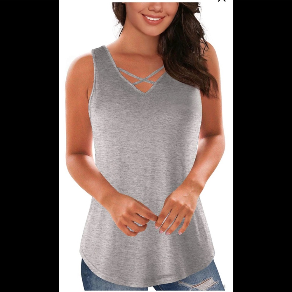 Women's Sleeveless V-Neck Criss Cross Soft Casual Summer Tank Tops